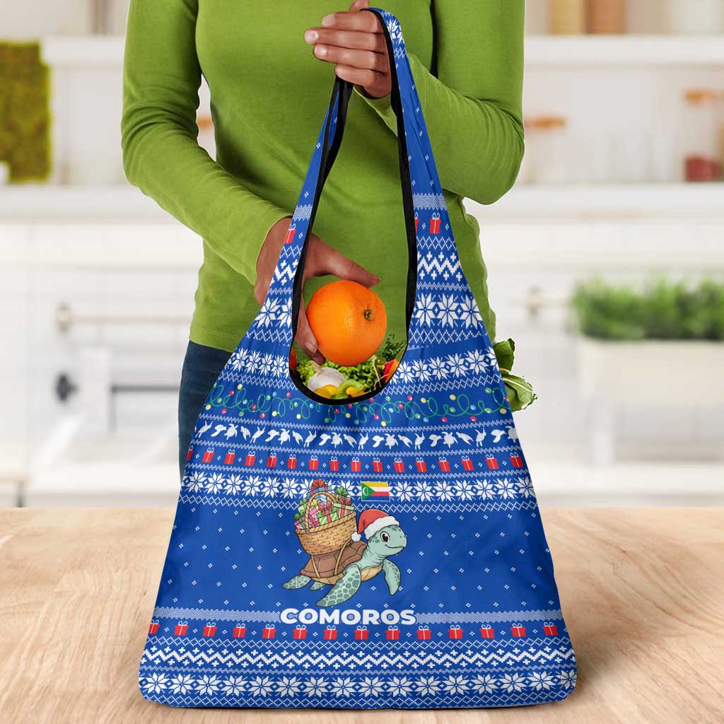 Comoros Christmas Grocery Bag Santa Turtle Gifts Snowflakes and Ocean Blue - African Pride