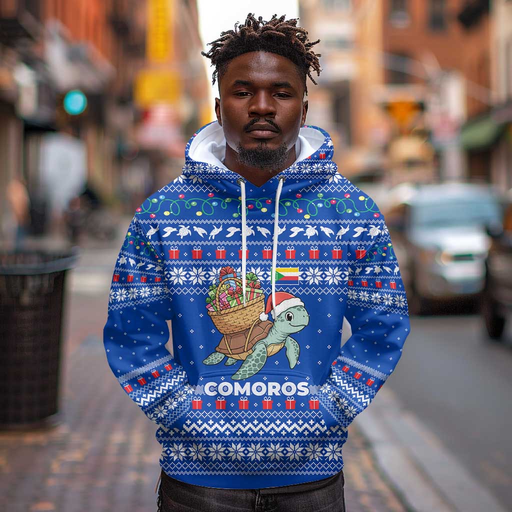 Comoros Christmas Hoodie Santa Turtle Gifts Snowflakes and Ocean Blue - African Pride