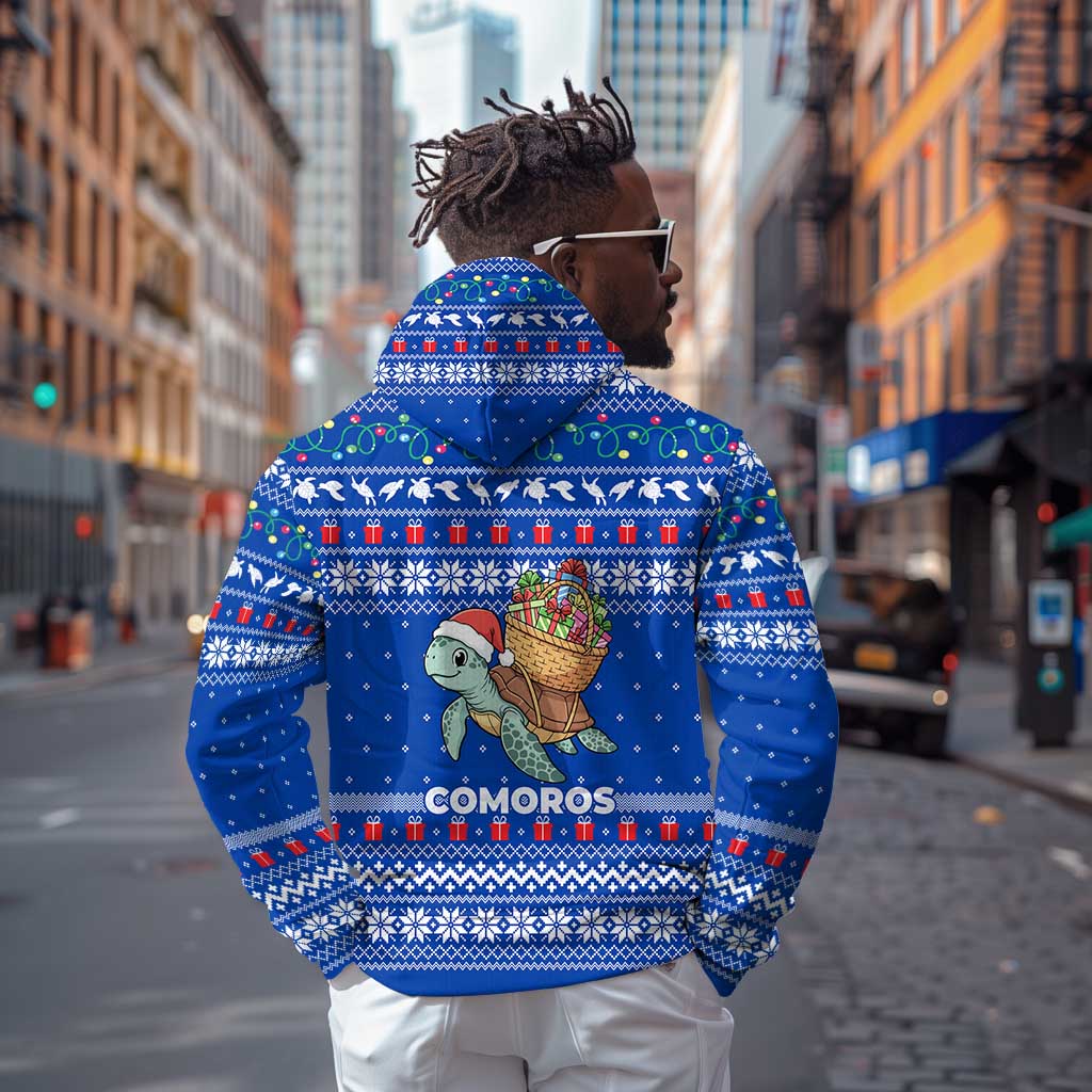 Comoros Christmas Hoodie Santa Turtle Gifts Snowflakes and Ocean Blue - African Pride