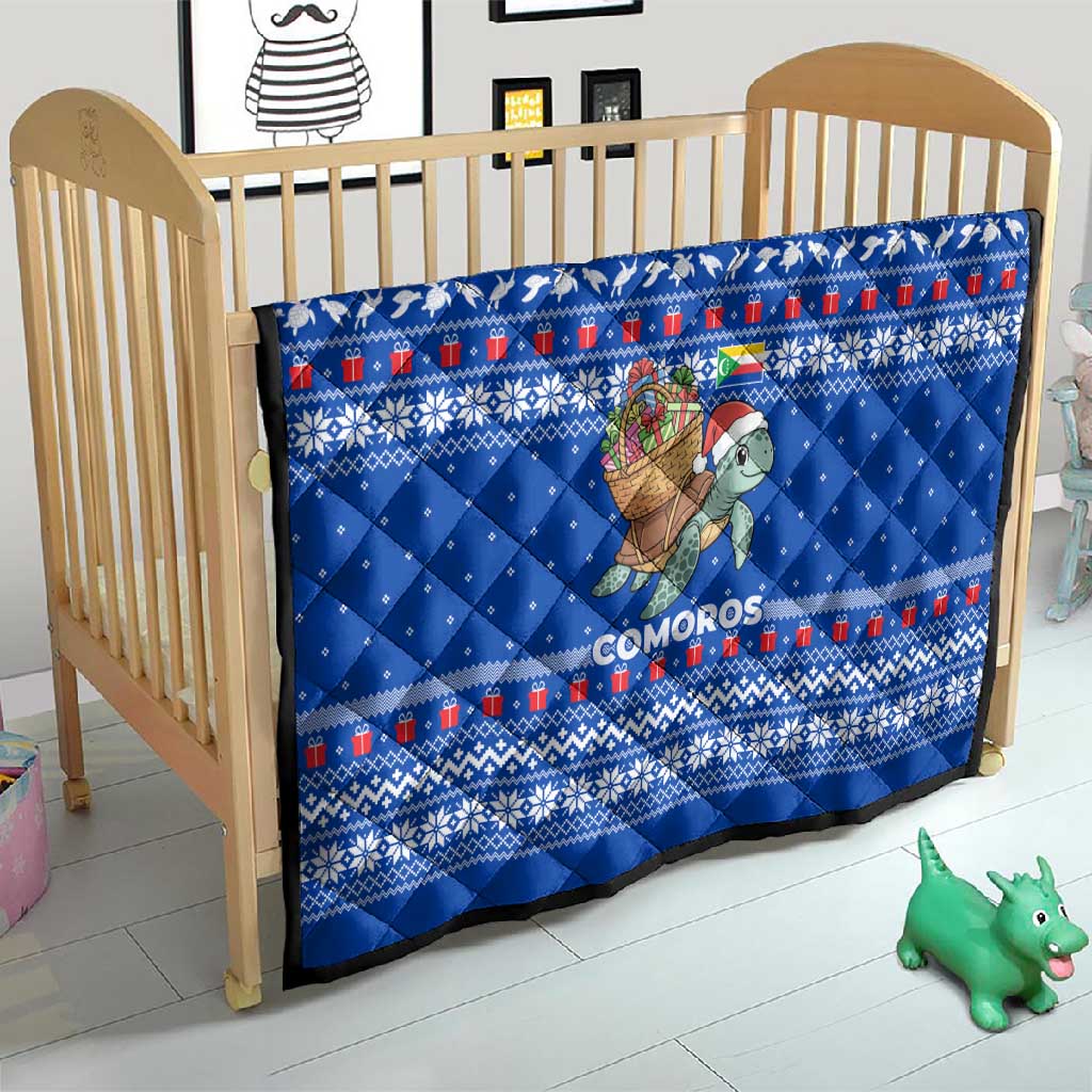 Comoros Christmas Quilt Santa Turtle Gifts Snowflakes and Ocean Blue - African Pride