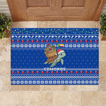 Comoros Christmas Rubber Doormat Santa Turtle Gifts Snowflakes and Ocean Blue - African Pride