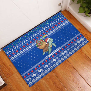Comoros Christmas Rubber Doormat Santa Turtle Gifts Snowflakes and Ocean Blue - African Pride
