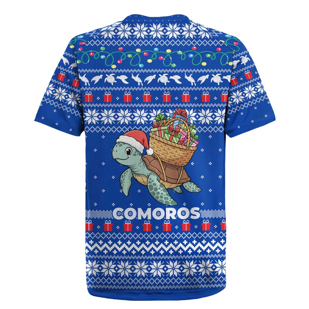 Comoros Christmas Rugby Jersey Santa Turtle Gifts Snowflakes and Ocean Blue - African Pride