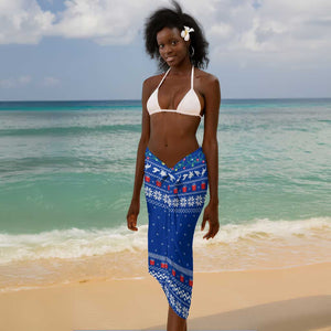 Comoros Christmas Sarong Santa Turtle Gifts Snowflakes and Ocean Blue - African Pride