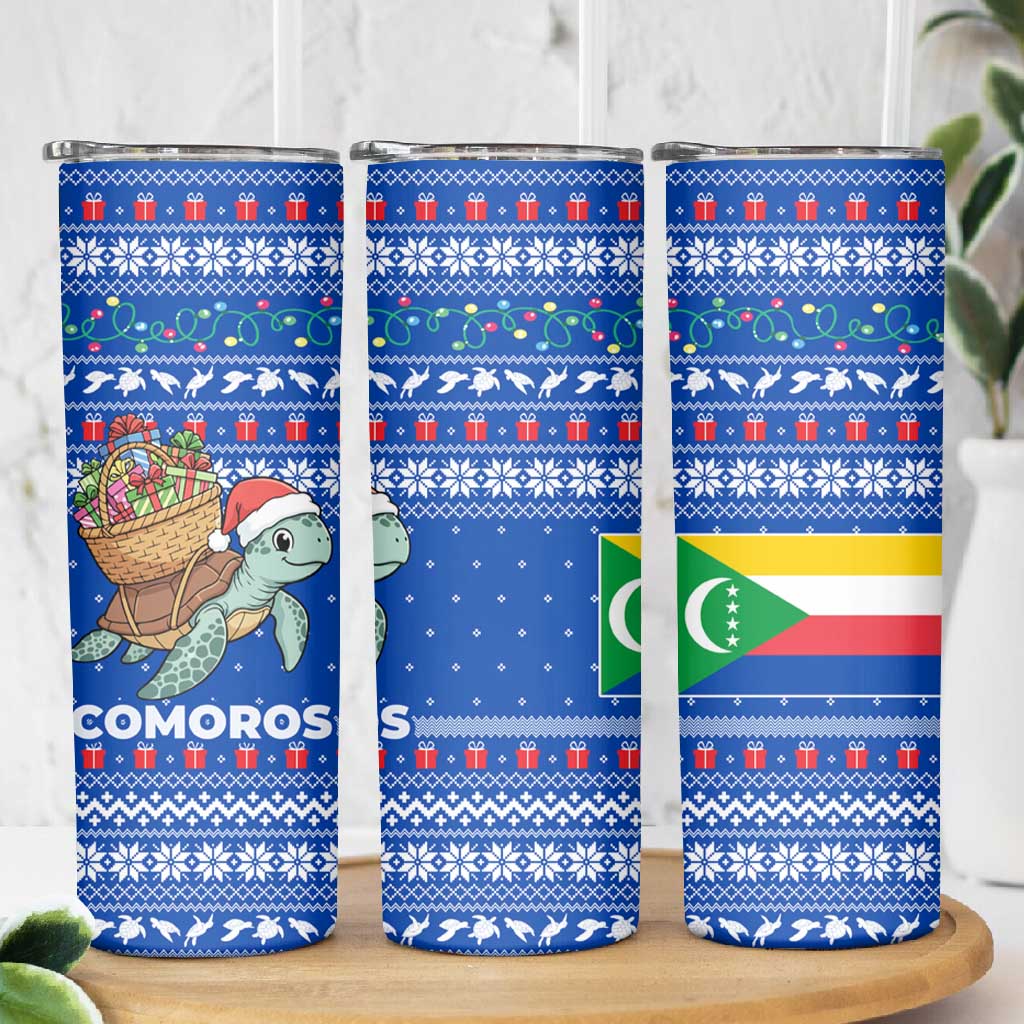 Comoros Christmas Skinny Tumbler Santa Turtle Gifts Snowflakes and Ocean Blue - African Pride