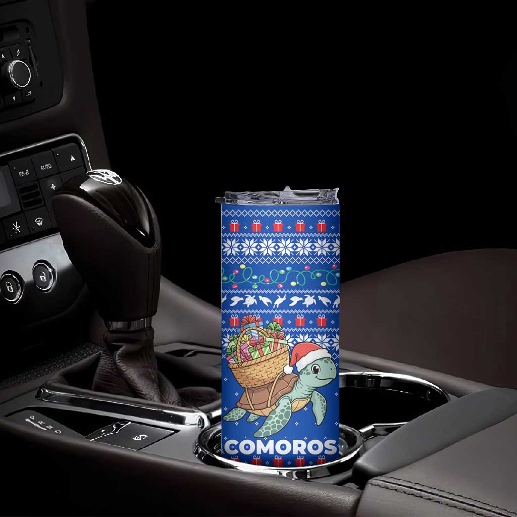 Comoros Christmas Skinny Tumbler Santa Turtle Gifts Snowflakes and Ocean Blue - African Pride