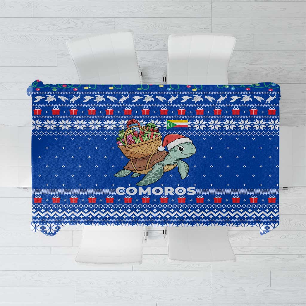 Comoros Christmas Tablecloth Santa Turtle Gifts Snowflakes and Ocean Blue - African Pride