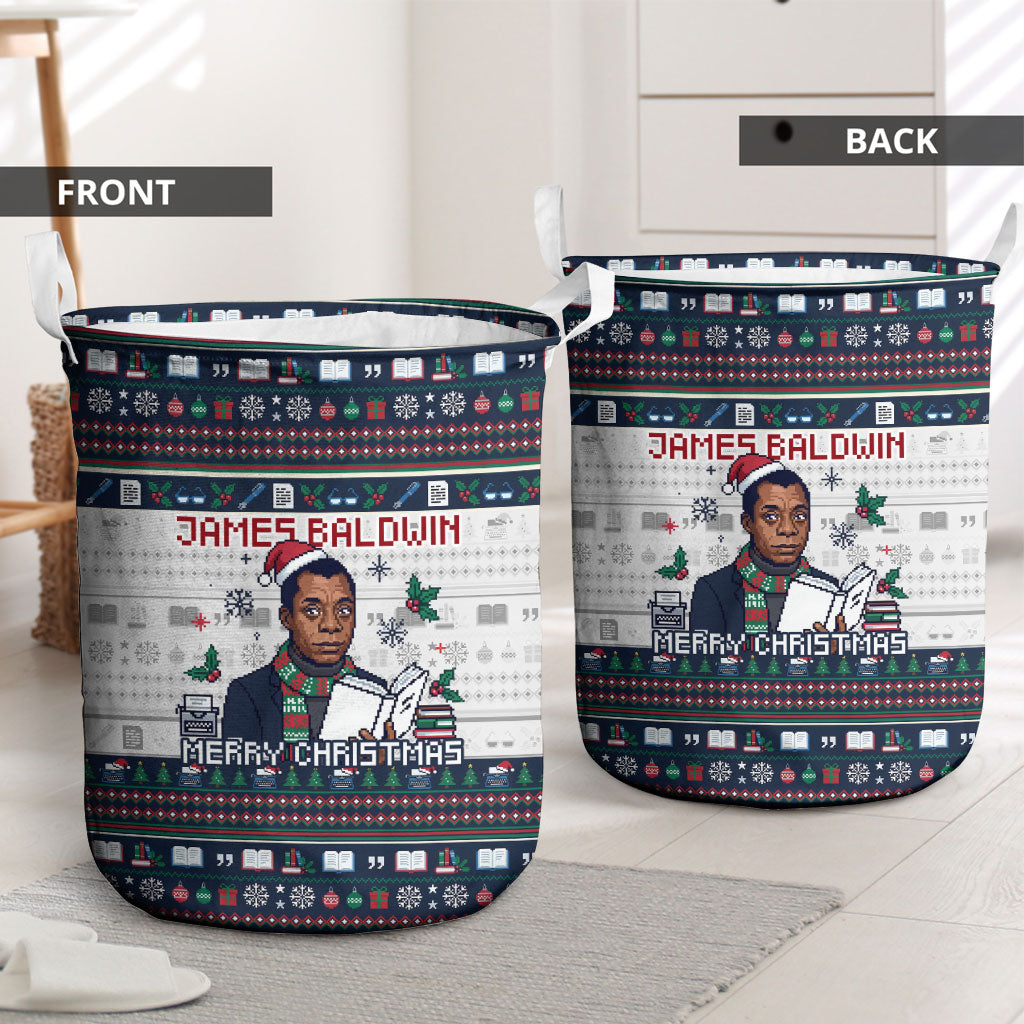 James Baldwin Christmas Santa Laundry Basket Ugly Pixel Pattern Black ...