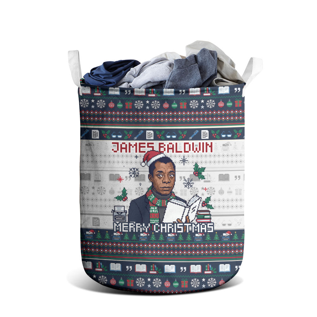 James Baldwin Christmas Santa Laundry Basket Ugly Pixel Pattern Black ...