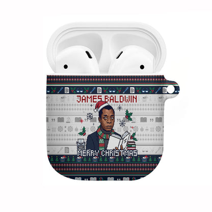 James Baldwin Christmas Santa AirPods Case Ugly Pixel Pattern Black History Holiday