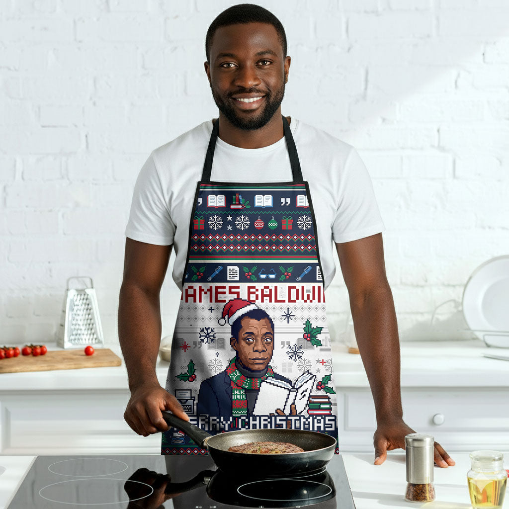 James Baldwin Christmas Santa Apron Ugly Pixel Pattern Black History Holiday