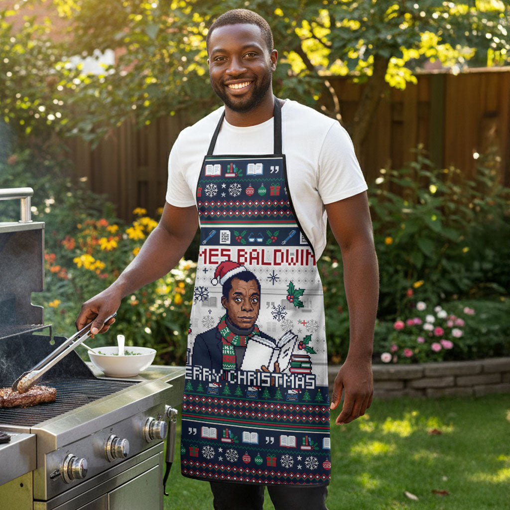 James Baldwin Christmas Santa Apron Ugly Pixel Pattern Black History Holiday