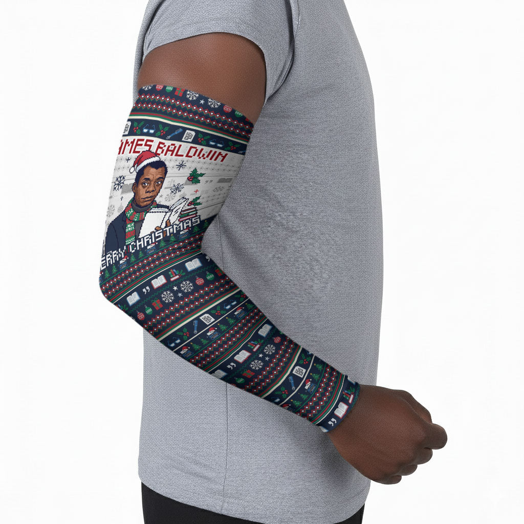 James Baldwin Christmas Santa Arm Sleeves Ugly Pixel Pattern Black ...