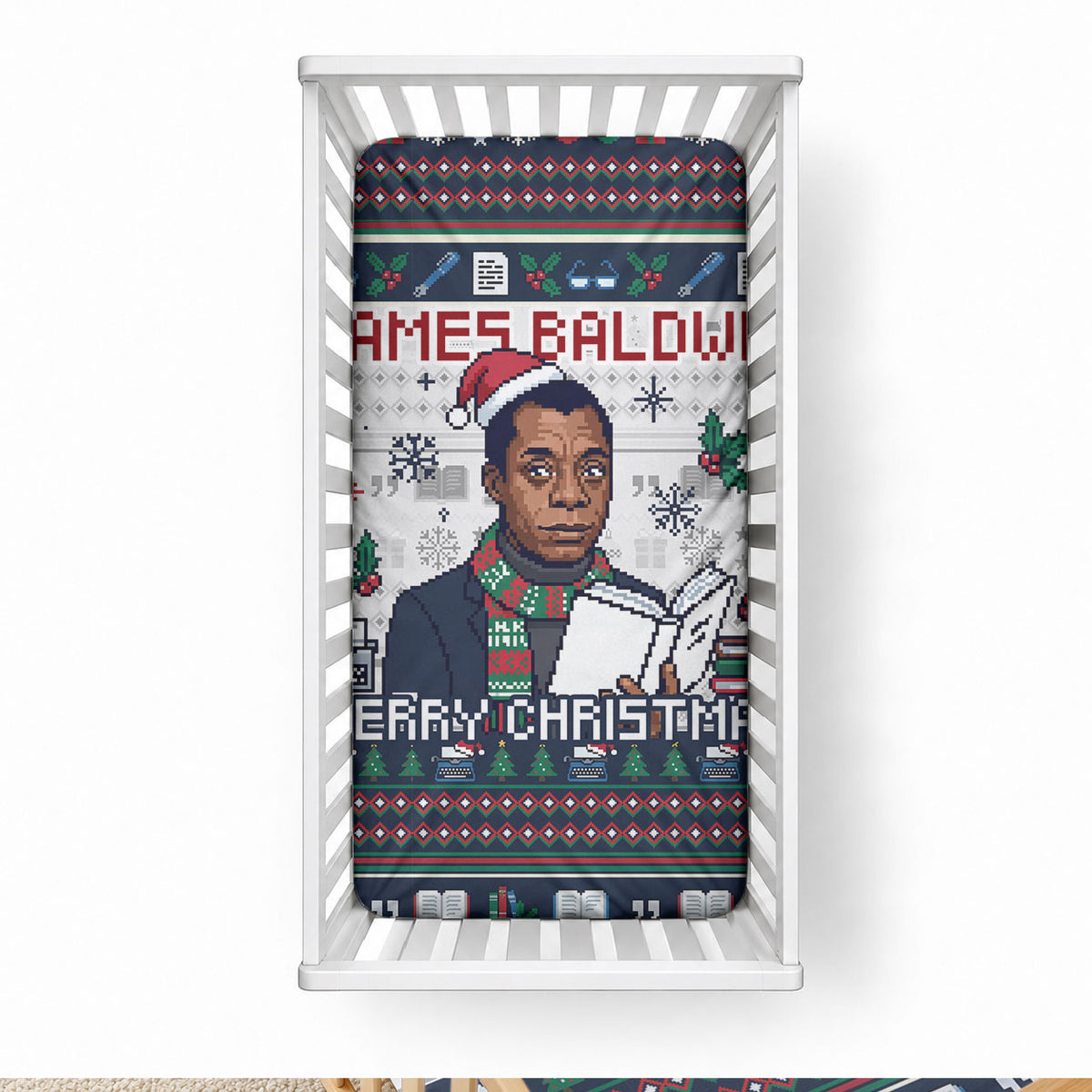 James Baldwin Christmas Santa Baby Bed Cover Ugly Pixel Pattern Black History Holiday