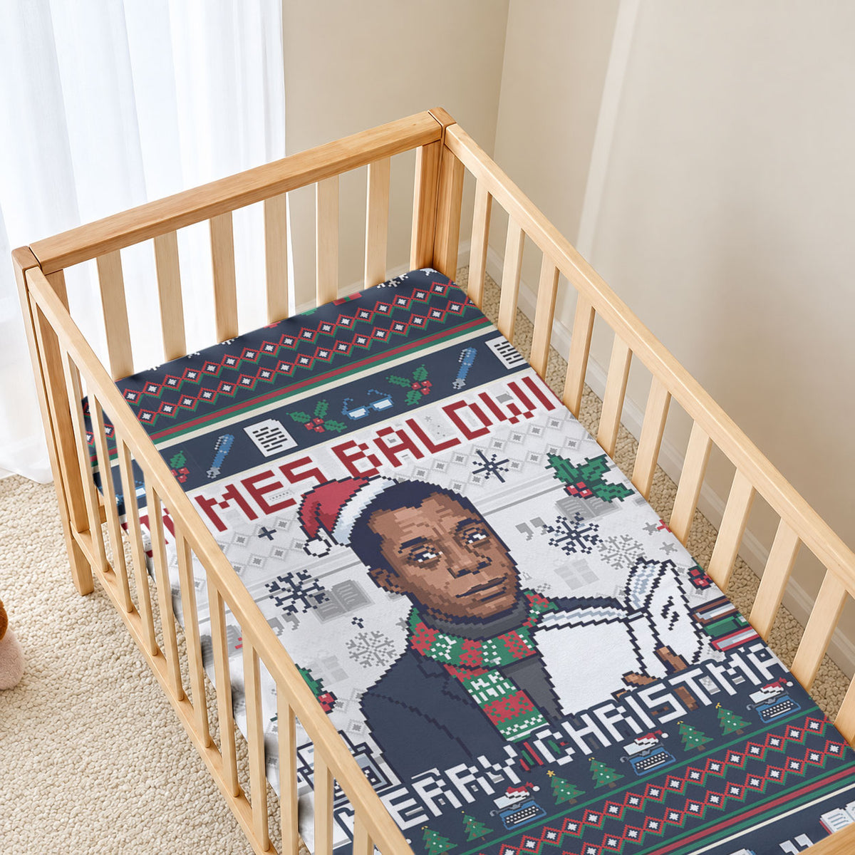 James Baldwin Christmas Santa Baby Bed Cover Ugly Pixel Pattern Black History Holiday