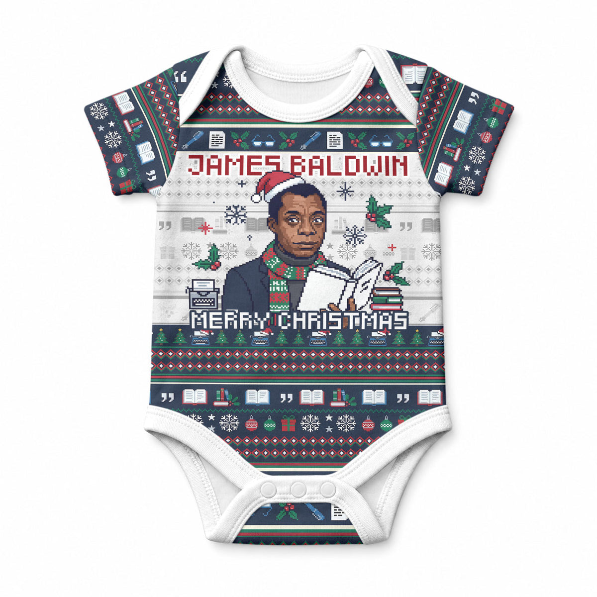 James Baldwin Christmas Santa Baby Onesie Ugly Pixel Pattern Black History Holiday
