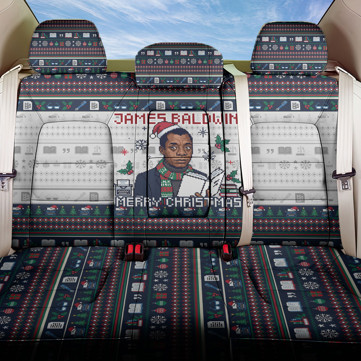 James Baldwin Christmas Santa Back Car Seat Cover Ugly Pixel Pattern Black History Holiday
