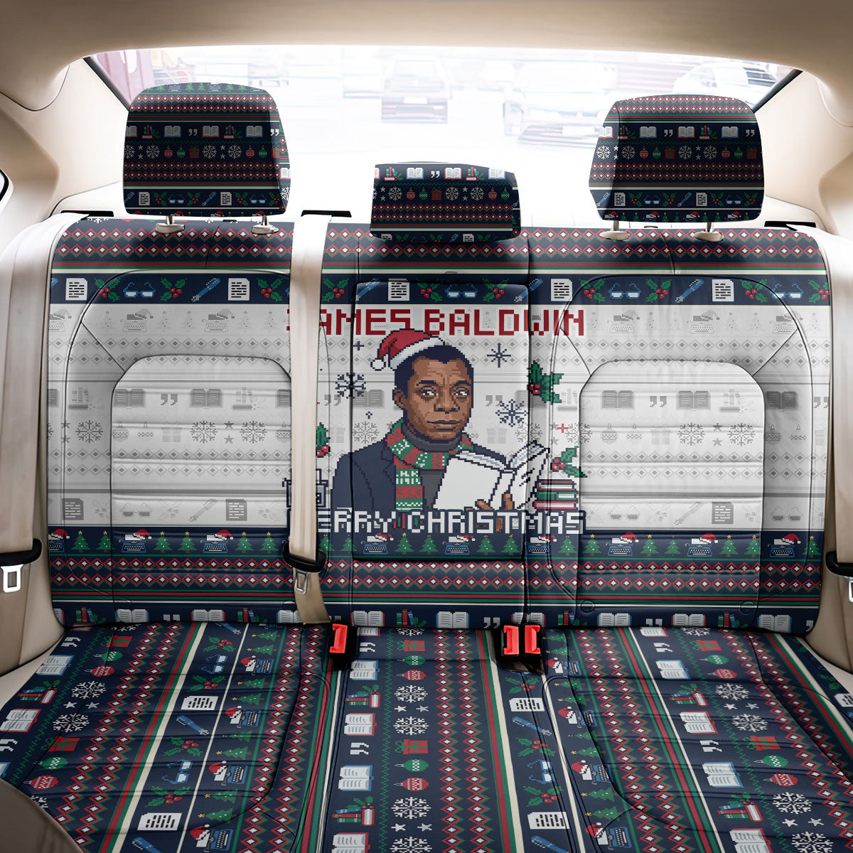 James Baldwin Christmas Santa Back Car Seat Cover Ugly Pixel Pattern Black History Holiday