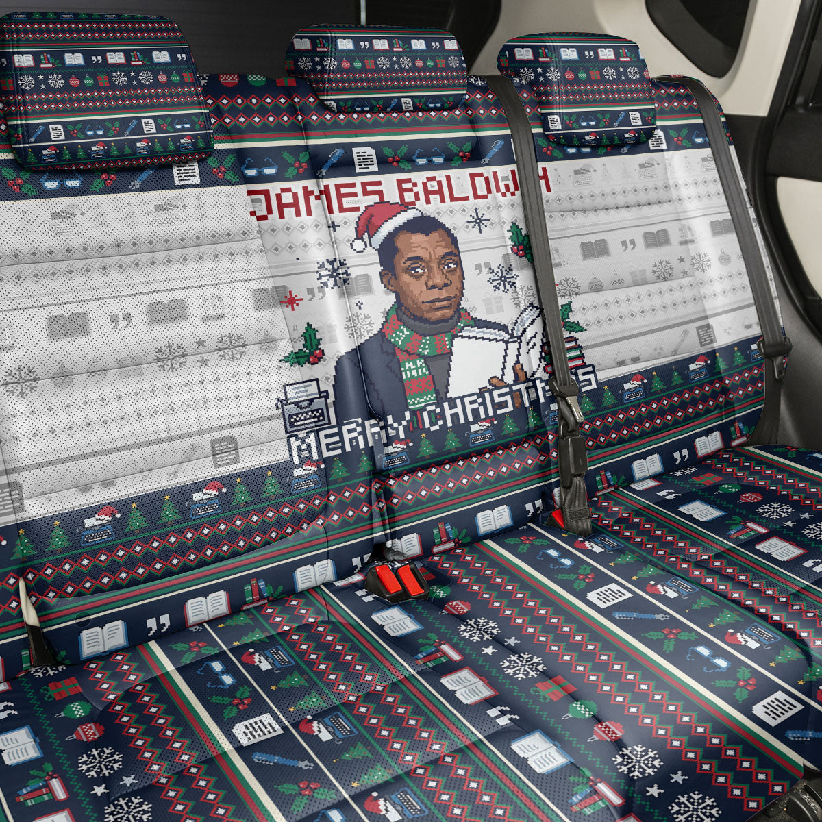 James Baldwin Christmas Santa Back Car Seat Cover Ugly Pixel Pattern Black History Holiday