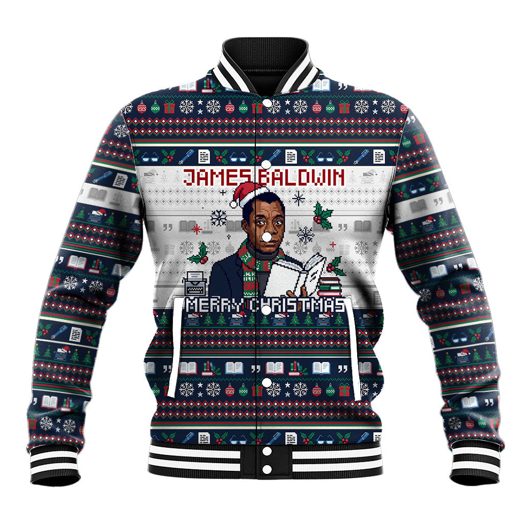 James Baldwin Christmas Santa Baseball Jacket Ugly Pixel Pattern Black ...
