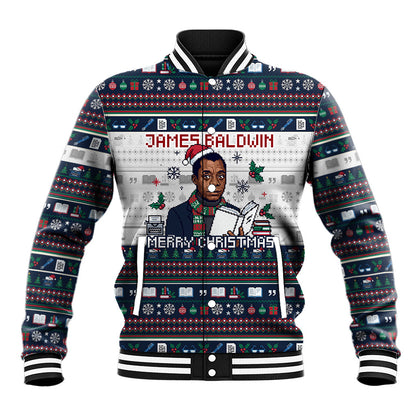 James Baldwin Christmas Santa Baseball Jacket Ugly Pixel Pattern Black History Holiday