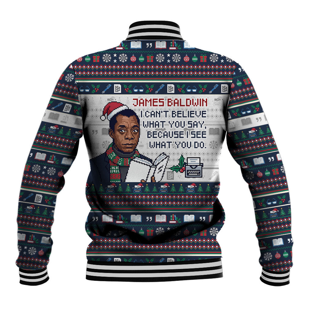 James Baldwin Christmas Santa Baseball Jacket Ugly Pixel Pattern Black History Holiday