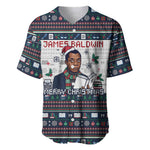 James Baldwin Christmas Santa Baseball Jersey Ugly Pixel Pattern Black History Holiday