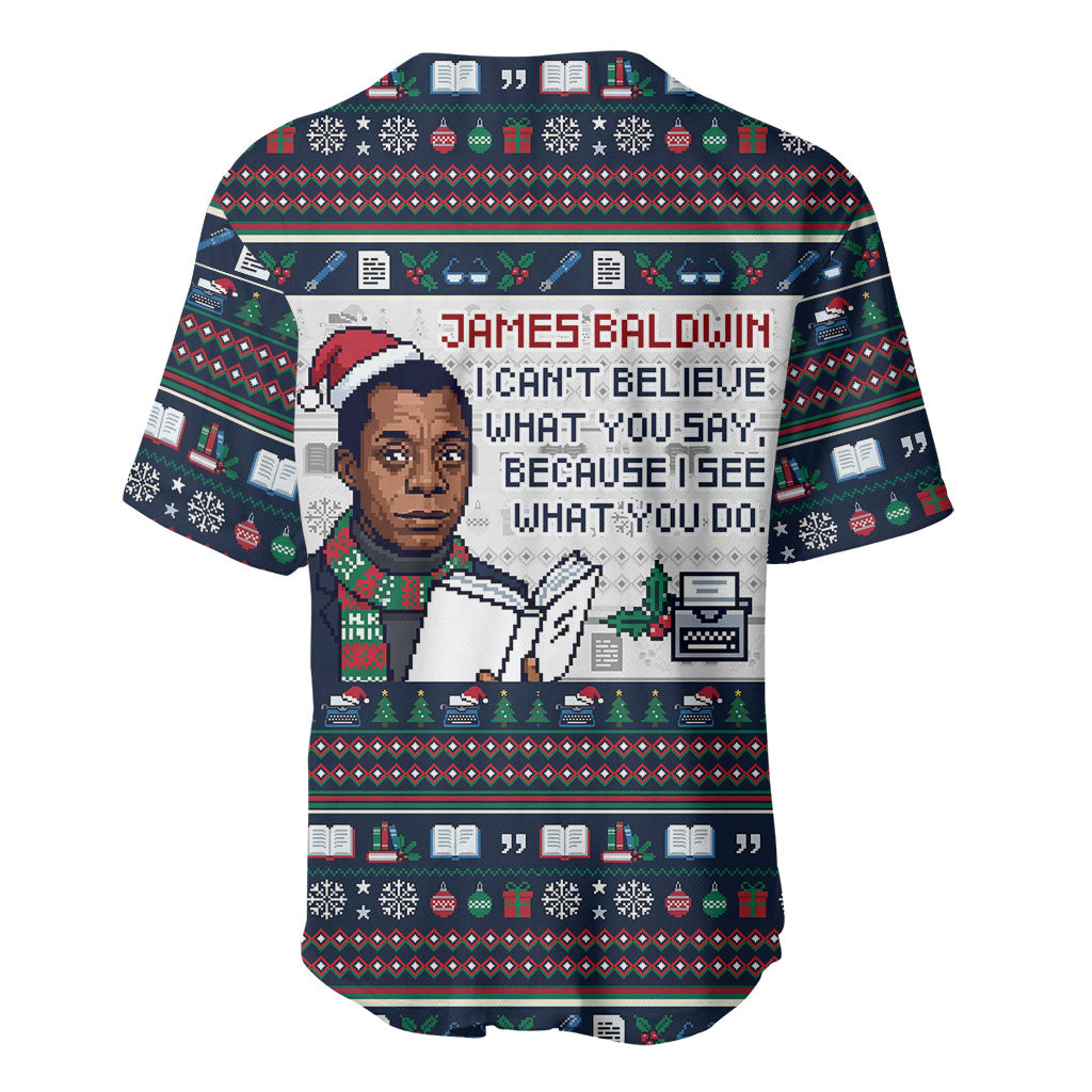 James Baldwin Christmas Santa Baseball Jersey Ugly Pixel Pattern Black History Holiday