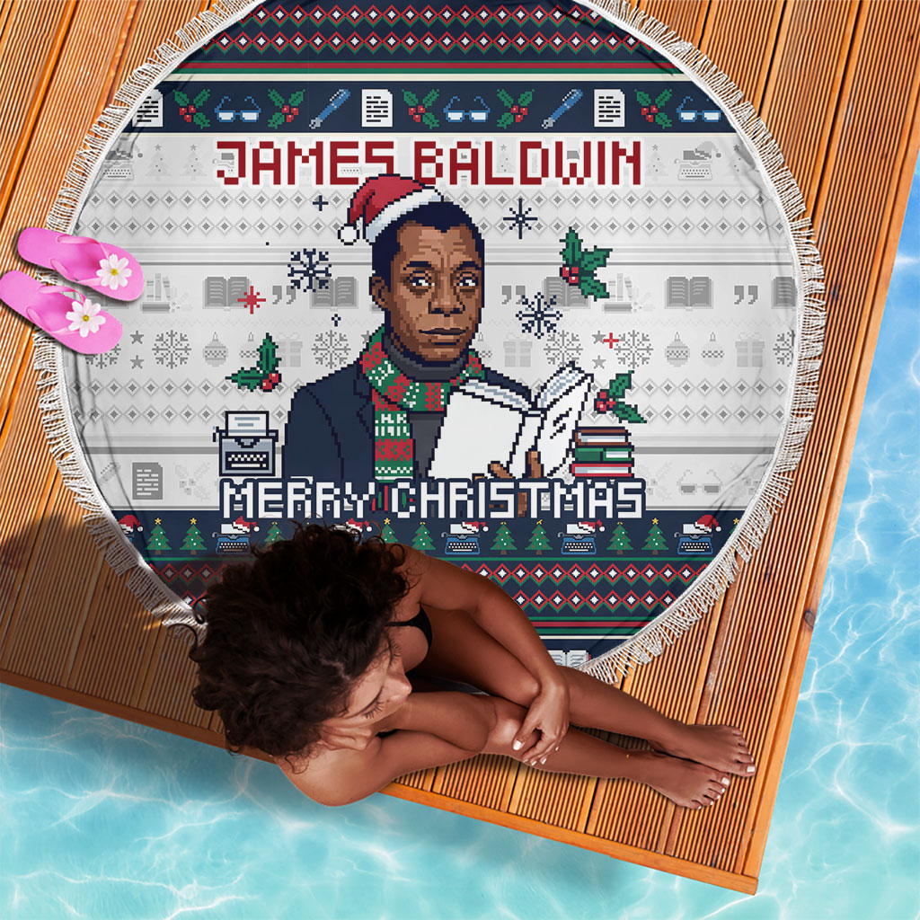 James Baldwin Christmas Santa Beach Blanket Ugly Pixel Pattern Black History Holiday