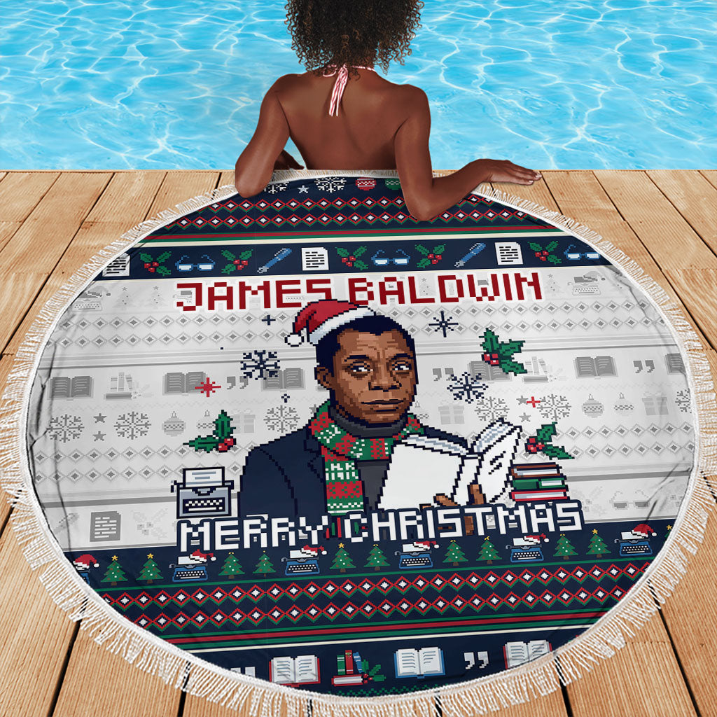 James Baldwin Christmas Santa Beach Blanket Ugly Pixel Pattern Black History Holiday