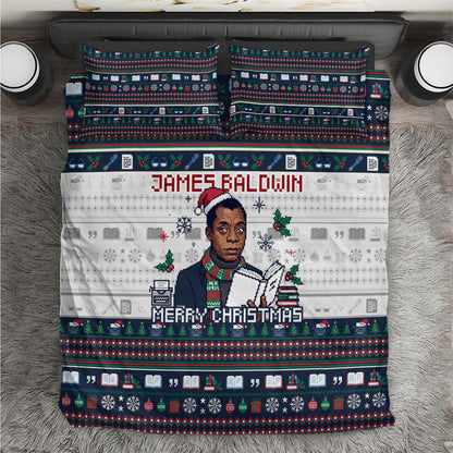 James Baldwin Christmas Santa Bedding Set Ugly Pixel Pattern Black History Holiday