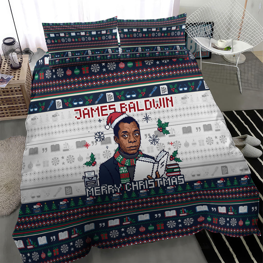 James Baldwin Christmas Santa Bedding Set Ugly Pixel Pattern Black History Holiday