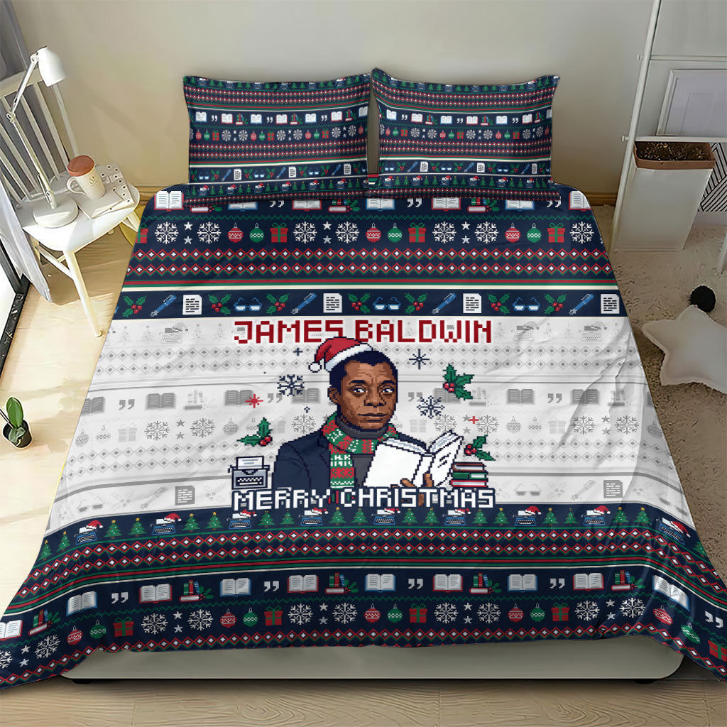 James Baldwin Christmas Santa Bedding Set Ugly Pixel Pattern Black History Holiday