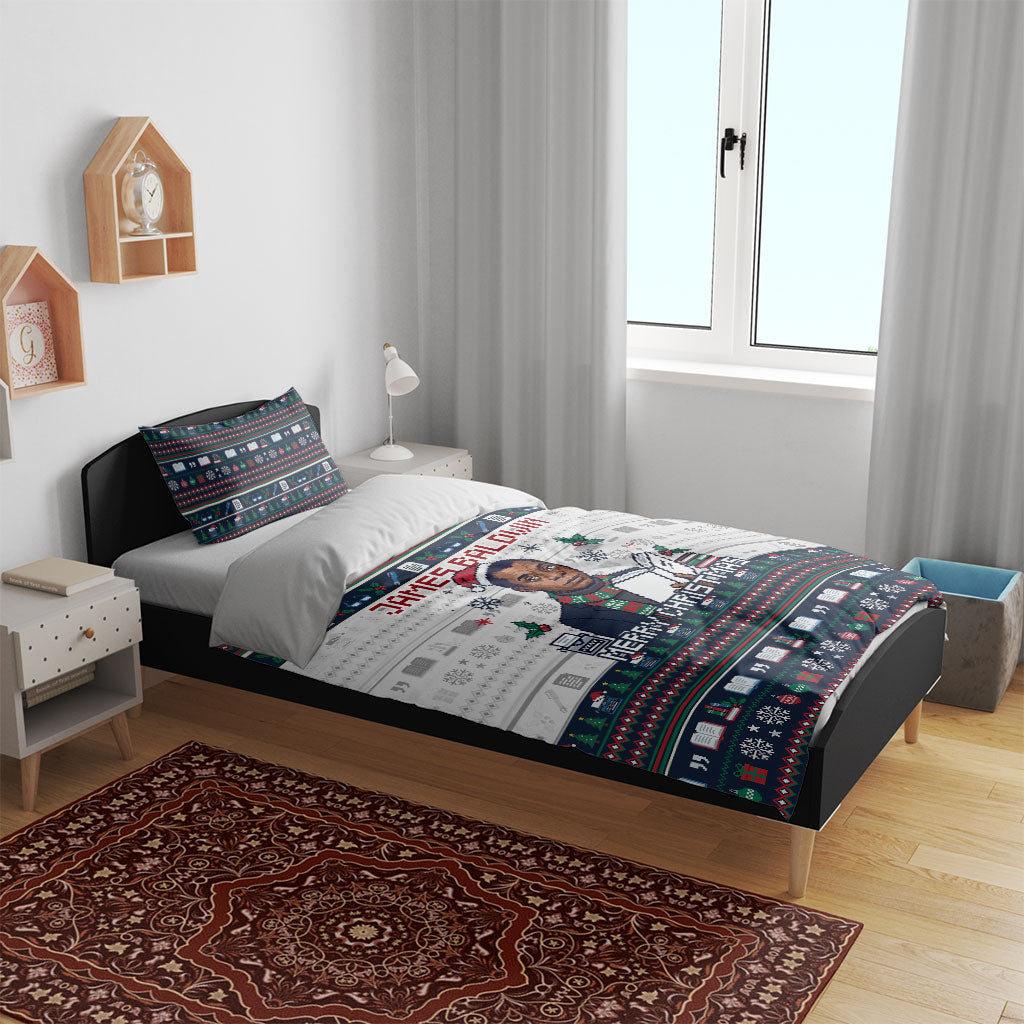 James Baldwin Christmas Santa Bedding Set Ugly Pixel Pattern Black History Holiday