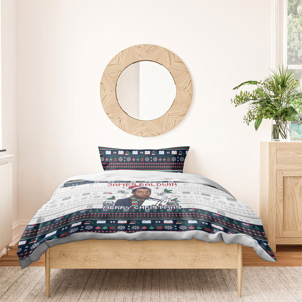 James Baldwin Christmas Santa Bedding Set Ugly Pixel Pattern Black History Holiday