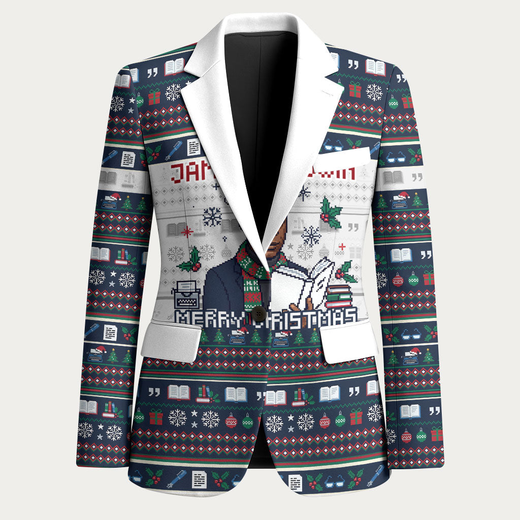 James Baldwin Christmas Santa Blazer Ugly Pixel Pattern Black History Holiday