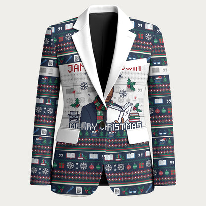 James Baldwin Christmas Santa Blazer Ugly Pixel Pattern Black History Holiday