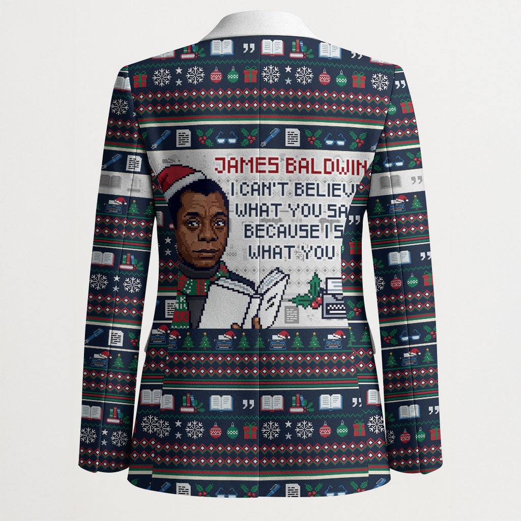 James Baldwin Christmas Santa Blazer Ugly Pixel Pattern Black History Holiday