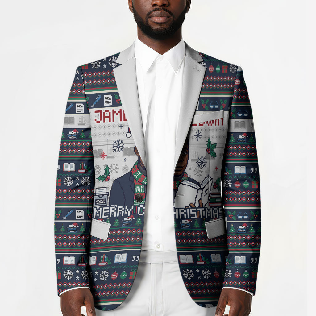 James Baldwin Christmas Santa Blazer Ugly Pixel Pattern Black History Holiday