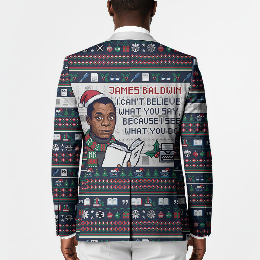James Baldwin Christmas Santa Blazer Ugly Pixel Pattern Black History Holiday