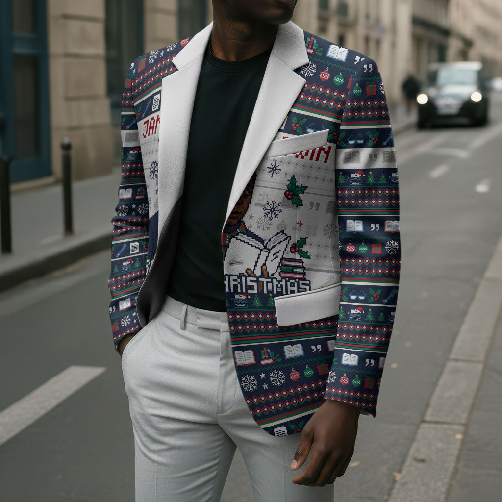 James Baldwin Christmas Santa Blazer Ugly Pixel Pattern Black History Holiday