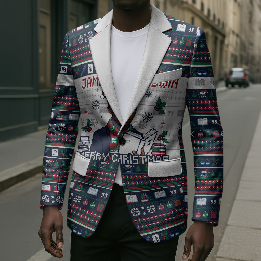 James Baldwin Christmas Santa Blazer Ugly Pixel Pattern Black History Holiday