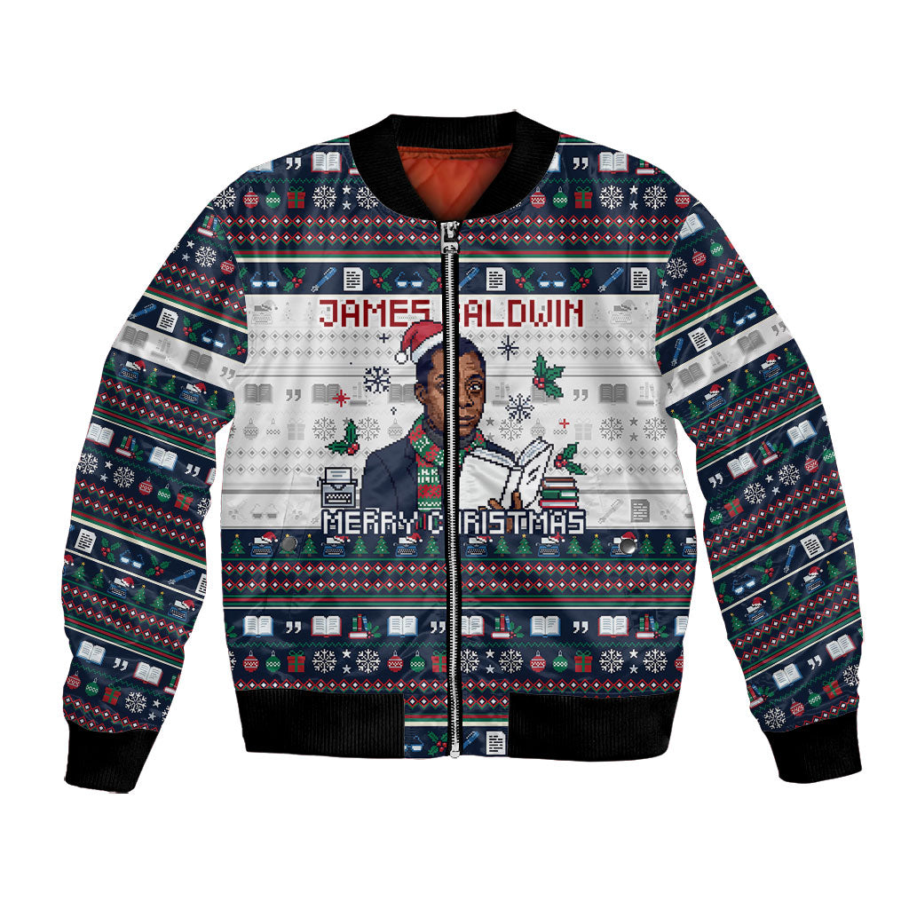 James Baldwin Christmas Santa Bomber Jacket Ugly Pixel Pattern Black History Holiday