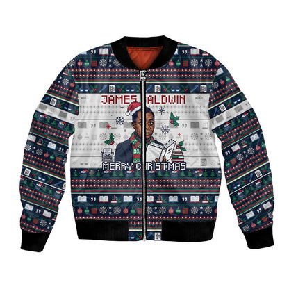 James Baldwin Christmas Santa Bomber Jacket Ugly Pixel Pattern Black History Holiday