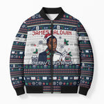 James Baldwin Christmas Santa Bomber Puffer Jacket Ugly Pixel Pattern Black History Holiday