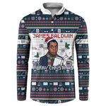 James Baldwin Christmas Santa Button Sweatshirt Ugly Pixel Pattern Black History Holiday