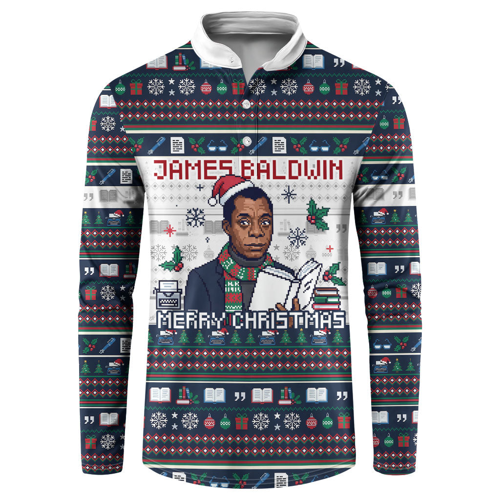 James Baldwin Christmas Santa Button Sweatshirt Ugly Pixel Pattern Black History Holiday