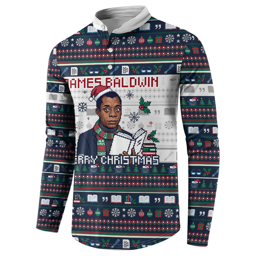 James Baldwin Christmas Santa Button Sweatshirt Ugly Pixel Pattern Black History Holiday