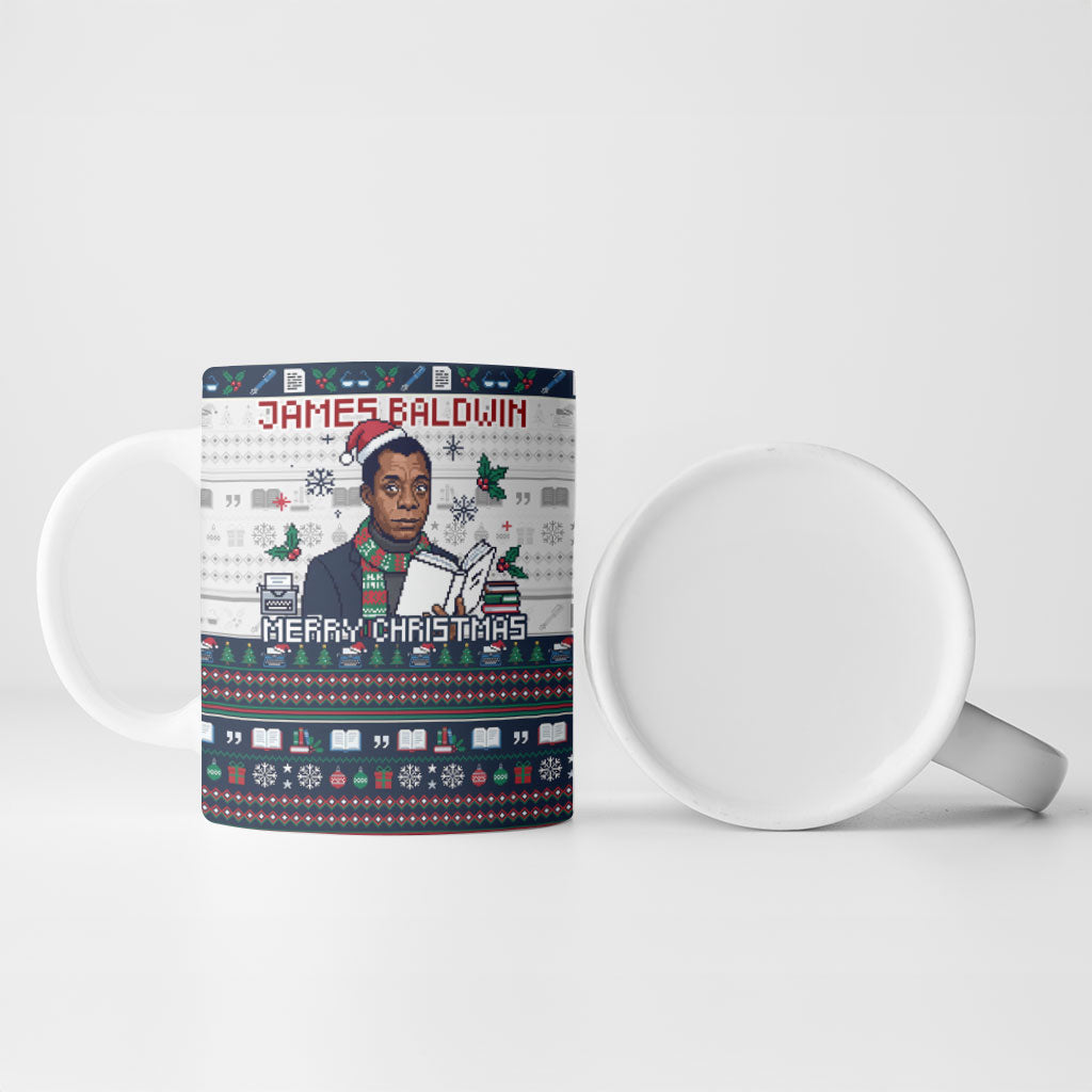James Baldwin Christmas Santa Ceramic Mug Ugly Pixel Pattern Black History Holiday