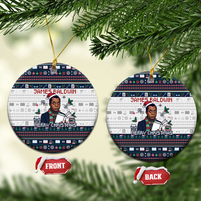 James Baldwin Christmas Santa Ceramic Ornament Ugly Pixel Pattern Black History Holiday